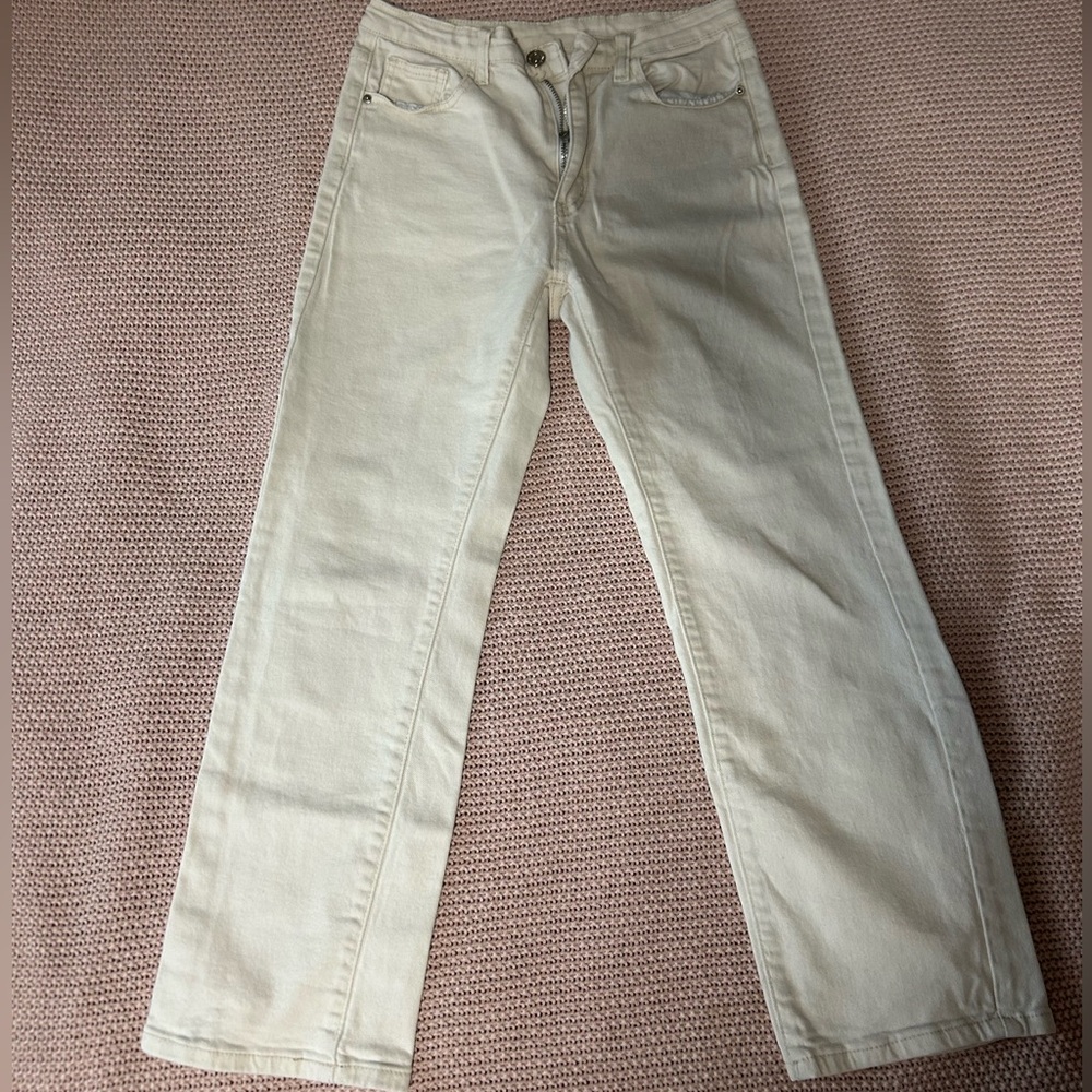 Cream Straight-Leg Jeans